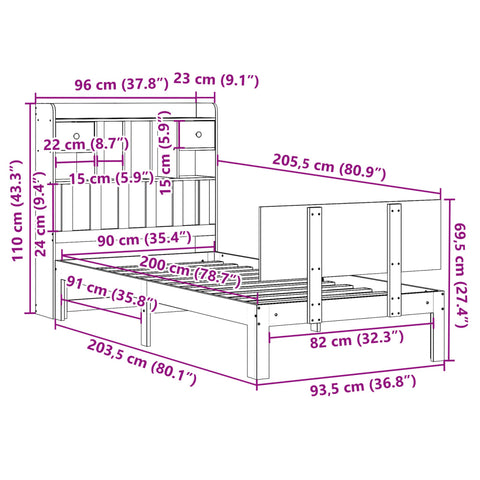 vidaXL Bookcase Bed without Mattress 90x200cm Solid Wood Pine