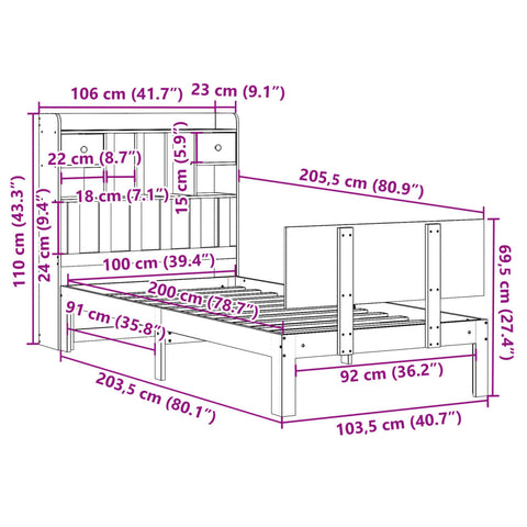 vidaXL Bookcase Bed without Mattress 100x200cm Solid Wood Pine
