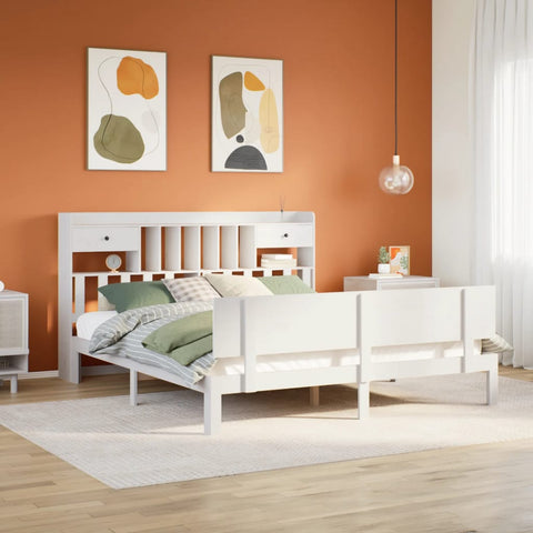 vidaXL Bookcase Bed without Mattress White 180x200 cm Super King Solid Wood Pine