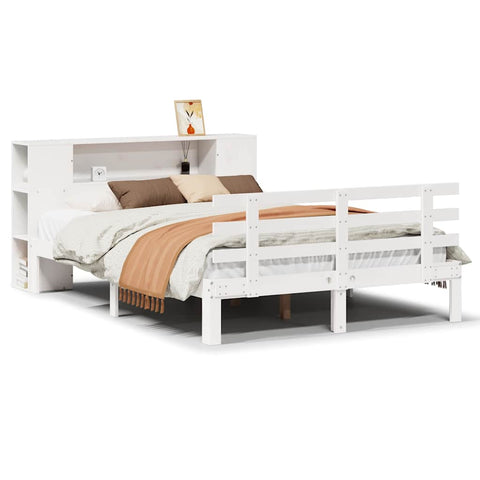vidaXL Bookcase Bed without Mattress White 135x190 cm Double Solid Wood Pine
