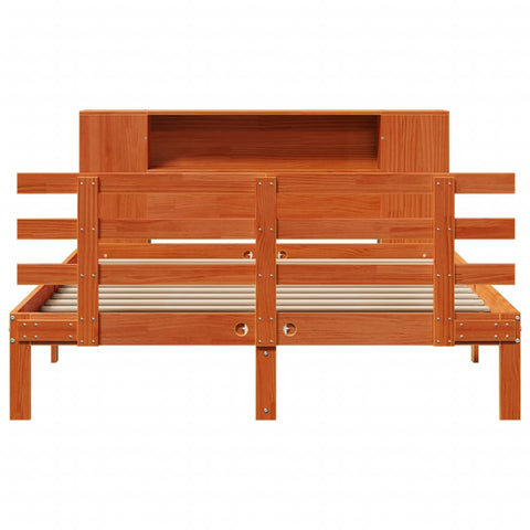vidaXL Bookcase Bed without Mattress Wax Brown 140x200cm Solid Wood Pine