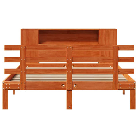 vidaXL Bookcase Bed without Mattress Wax Brown 150x200 cm King Size Solid Wood Pine