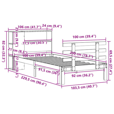 vidaXL Bookcase Bed without Mattress 100x200cm Solid Wood Pine