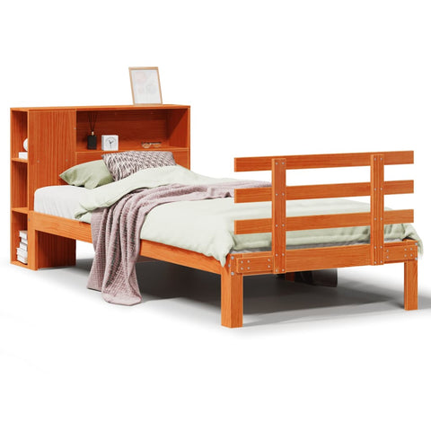 vidaXL Bookcase Bed without Mattress Wax Brown 75x190 cm Small Single Solid Wood Pine
