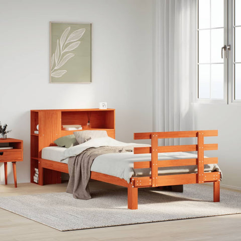 vidaXL Bookcase Bed without Mattress Wax Brown 75x190 cm Small Single Solid Wood Pine