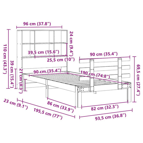 vidaXL Bookcase Bed without Mattress 90x190 cm Single Solid Wood Pine