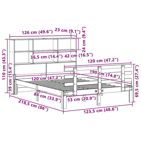 vidaXL Bookcase Bed without Mattress 120x190 cm Small Double Solid Wood Pine