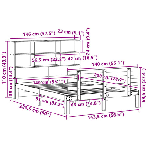 vidaXL Bookcase Bed without Mattress 140x200cm Solid Wood Pine