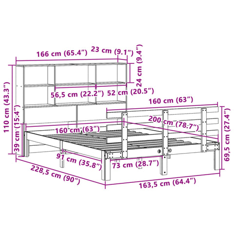 vidaXL Bookcase Bed without Mattress White 160x200cm Solid Wood Pine
