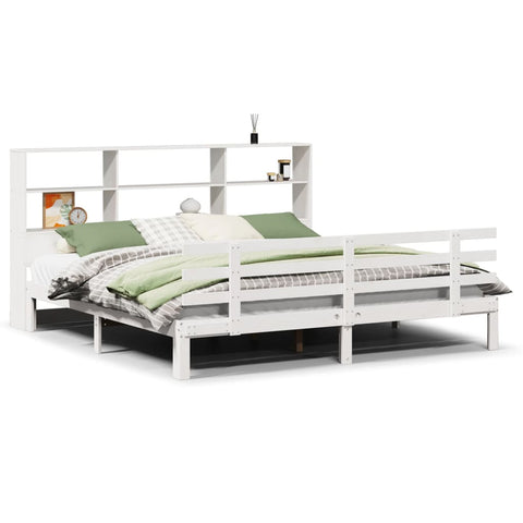 vidaXL Bookcase Bed without Mattress White 200x200cm Solid Wood Pine
