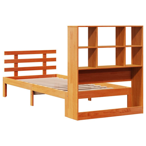 vidaXL Bookcase Bed without Mattress Wax Brown 75x190 cm Small Single Solid Wood Pine