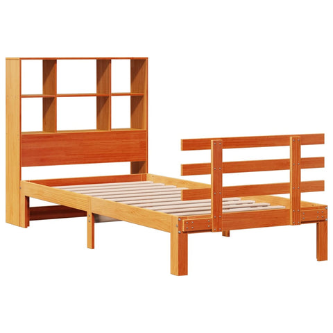 vidaXL Bookcase Bed without Mattress Wax Brown 90x200cm Solid Wood Pine