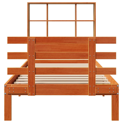 vidaXL Bookcase Bed without Mattress Wax Brown 100x200cm Solid Wood Pine