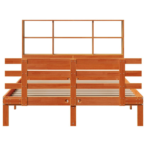 vidaXL Bookcase Bed without Mattress Wax Brown 120x200cm Solid Wood Pine
