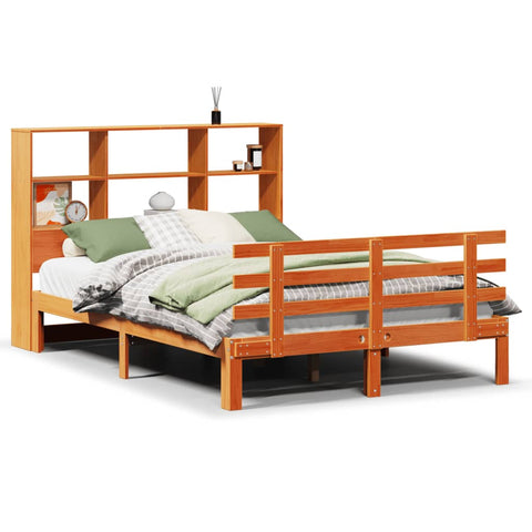 vidaXL Bookcase Bed without Mattress Wax Brown 160x200cm Solid Wood Pine