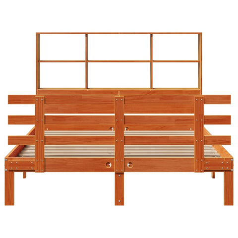 vidaXL Bookcase Bed without Mattress Wax Brown 160x200cm Solid Wood Pine