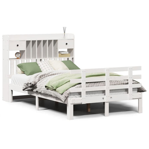 vidaXL Bookcase Bed without Mattress White 135x190 cm Double Solid Wood Pine