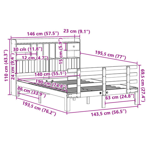 vidaXL Bookcase Bed without Mattress White 140x190 cm Solid Wood Pine