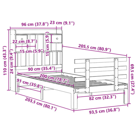 vidaXL Bookcase Bed without Mattress White 90x200cm Solid Wood Pine