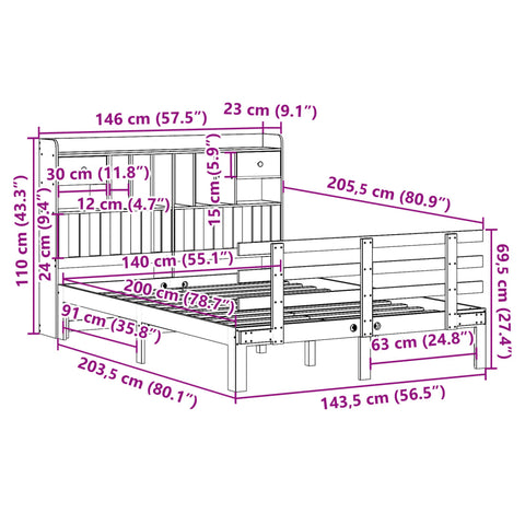 vidaXL Bookcase Bed without Mattress 140x200 cm Solid Wood Pine