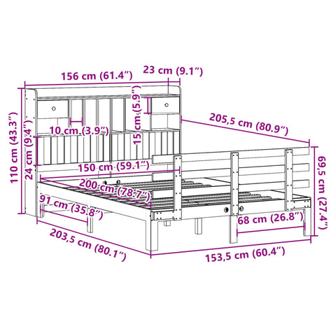 vidaXL Bookcase Bed without Mattress 150x200 cm King Solid Wood Pine