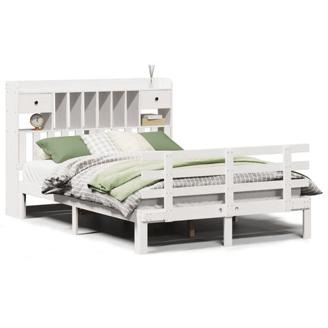 vidaXL Bookcase Bed without Mattress White 150x200 cm King Solid Wood Pine