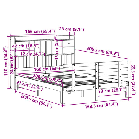 vidaXL Bookcase Bed without Mattress 160x200 cm Solid Wood Pine