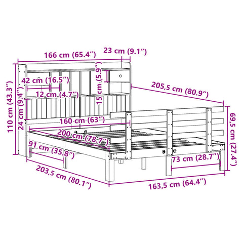 vidaXL Bookcase Bed without Mattress White 160x200 cm Solid Wood Pine