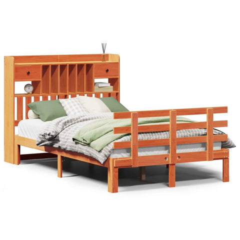 vidaXL Bookcase Bed without Mattress Wax Brown 135x190 cm Double Solid Wood Pine