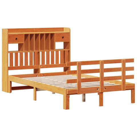 vidaXL Bookcase Bed without Mattress Wax Brown 135x190 cm Double Solid Wood Pine
