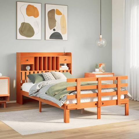 vidaXL Bookcase Bed without Mattress Wax Brown 135x190 cm Double Solid Wood Pine