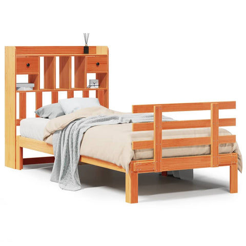 vidaXL Bookcase Bed without Mattress Wax Brown 90x200cm Solid Wood Pine