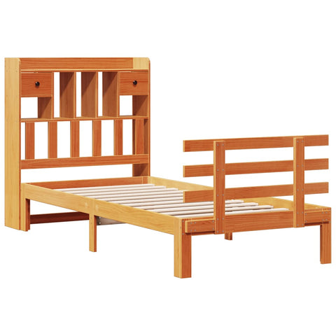 vidaXL Bookcase Bed without Mattress Wax Brown 90x200cm Solid Wood Pine