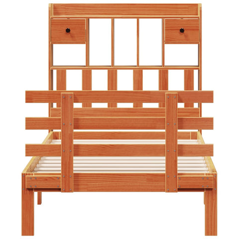 vidaXL Bookcase Bed without Mattress Wax Brown 90x200cm Solid Wood Pine