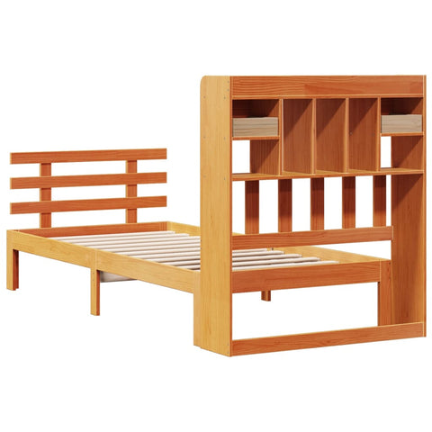 vidaXL Bookcase Bed without Mattress Wax Brown 90x200cm Solid Wood Pine
