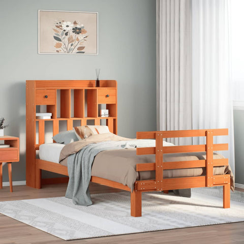 vidaXL Bookcase Bed without Mattress Wax Brown 90x200cm Solid Wood Pine