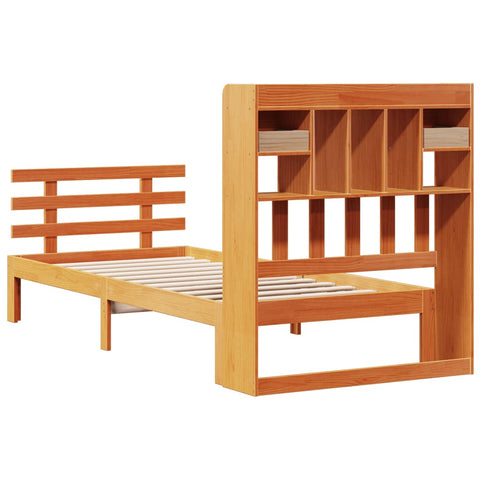 vidaXL Bookcase Bed without Mattress Wax Brown 100x200cm Solid Wood Pine