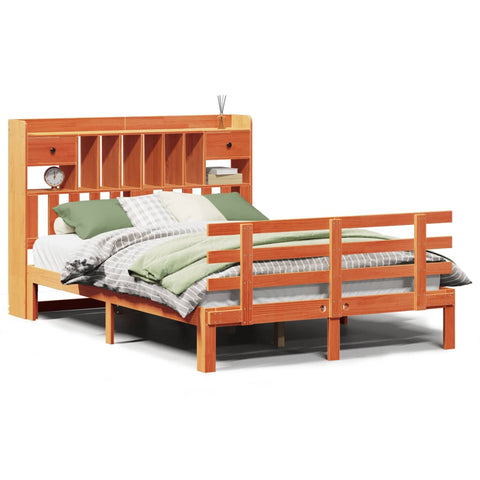 vidaXL Bookcase Bed without Mattress Wax Brown 150x200 cm King Solid Wood Pine