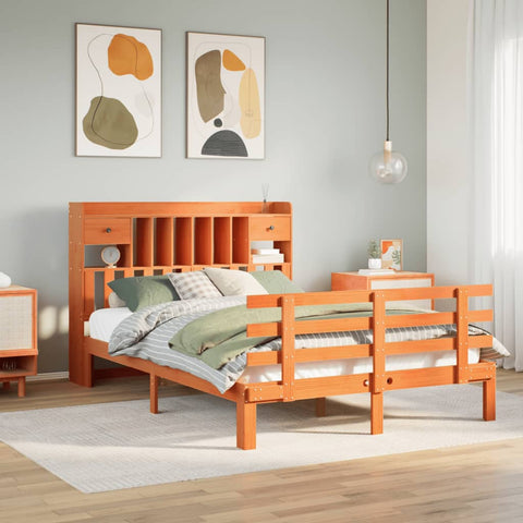 vidaXL Bookcase Bed without Mattress Wax Brown 150x200 cm King Solid Wood Pine