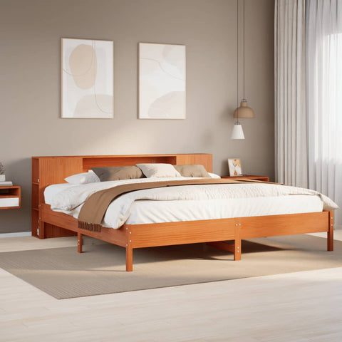 vidaXL Bookcase Bed without Mattress Wax Brown 200x200 cm Solid Wood Pine