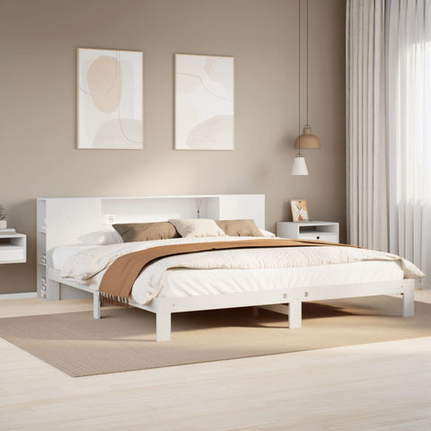 vidaXL Bookcase Bed without Mattress White 180x200 cm Super King Solid Wood Pine