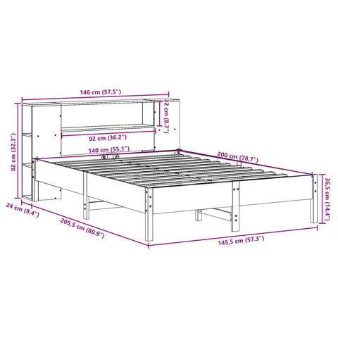 vidaXL Bookcase Bed without Mattress White 140x200 cm Solid Wood Pine