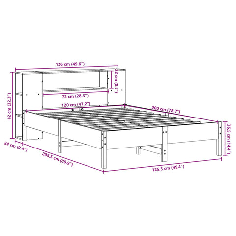 vidaXL Bookcase Bed without Mattress 120x200 cm Solid Wood Pine