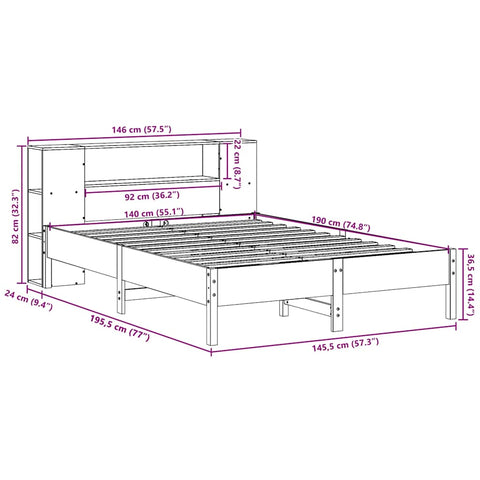 vidaXL Bookcase Bed without Mattress 140x190 cm Solid Wood Pine