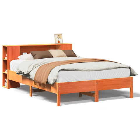 vidaXL Bookcase Bed without Mattress Wax Brown 135x190 cm Double Solid Wood Pine