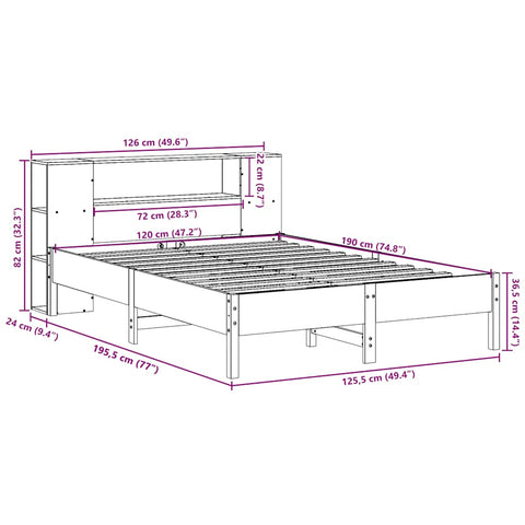 vidaXL Bookcase Bed without Mattress Wax Brown 120x190 cm Small Double Solid Wood Pine