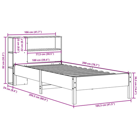 vidaXL Bookcase Bed without Mattress Wax Brown 100x200cm Solid Wood Pine