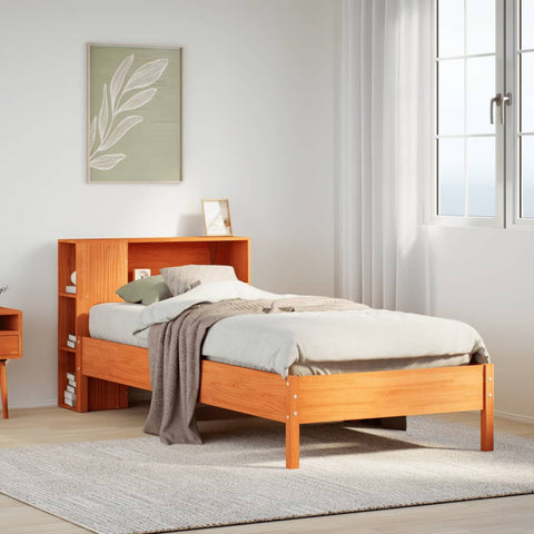 vidaXL Bookcase Bed without Mattress Wax Brown 100x200cm Solid Wood Pine