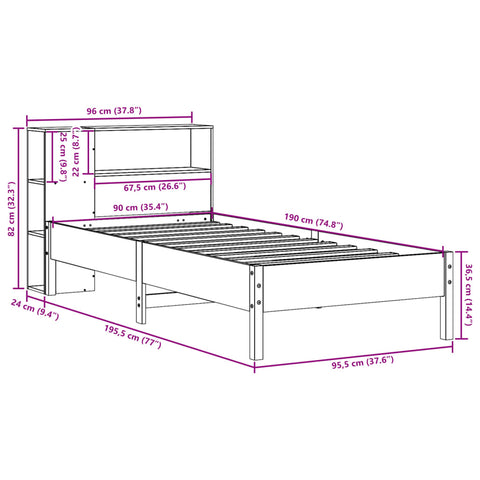 vidaXL Bookcase Bed without Mattress White 90x190 cm Single Solid Wood Pine