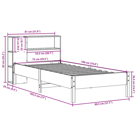 vidaXL Bookcase Bed without Mattress White 75x190 cm Small Single Solid Wood Pine